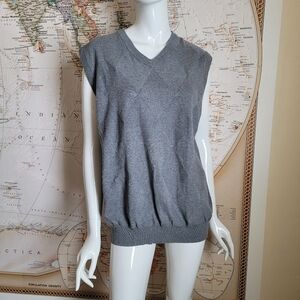 Oscar de la Renta cotton argyle pattern gray sleeveless V-Neck sweater vest L